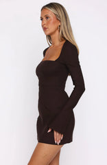 Living For Love Long Sleeve Mini Dress Chocolate