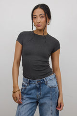 Asher Ribbed Top in Charcoal