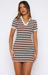 Say It Out Loud Mini Dress Chocolate/Grey Stripe