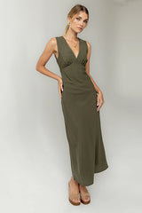 Hailey Lace Trim Maxi Dress in Olive