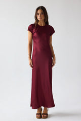 Hanna Satin Maxi Dress in Burgundy