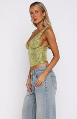 The Glitterati Beaded Top Chartreuse