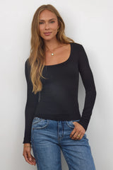 Audrey Ribbed Top in Black
