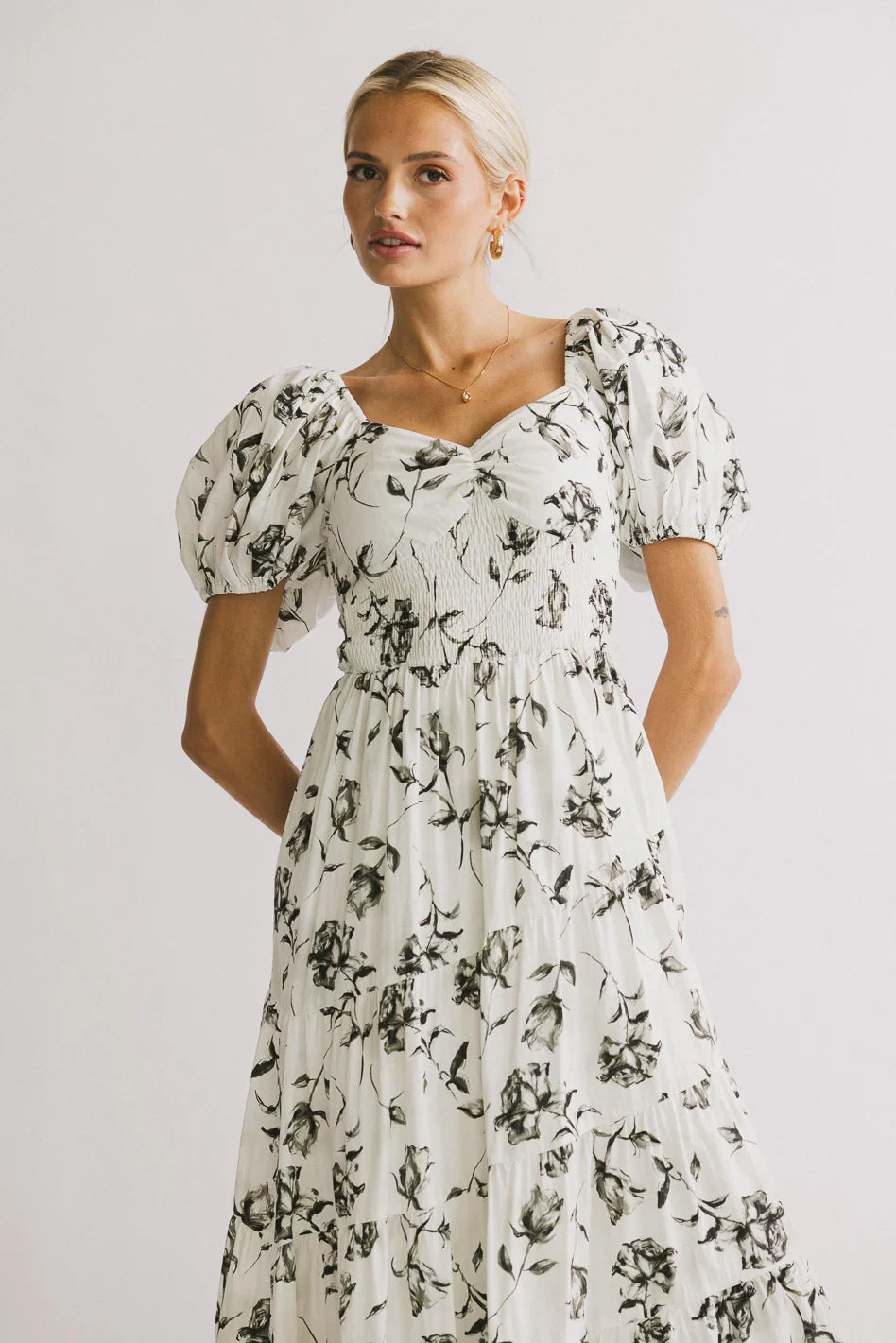 Robbie Floral Midi Dress in White