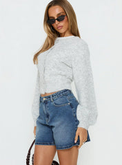 Torri Longline Denim Shorts Mid Blue Wash