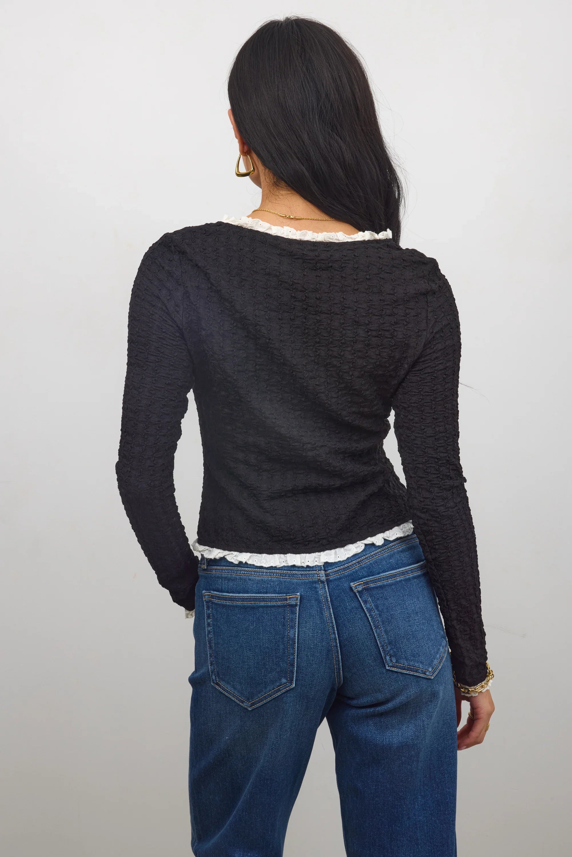Sierra Lace Trim Blouse in Black