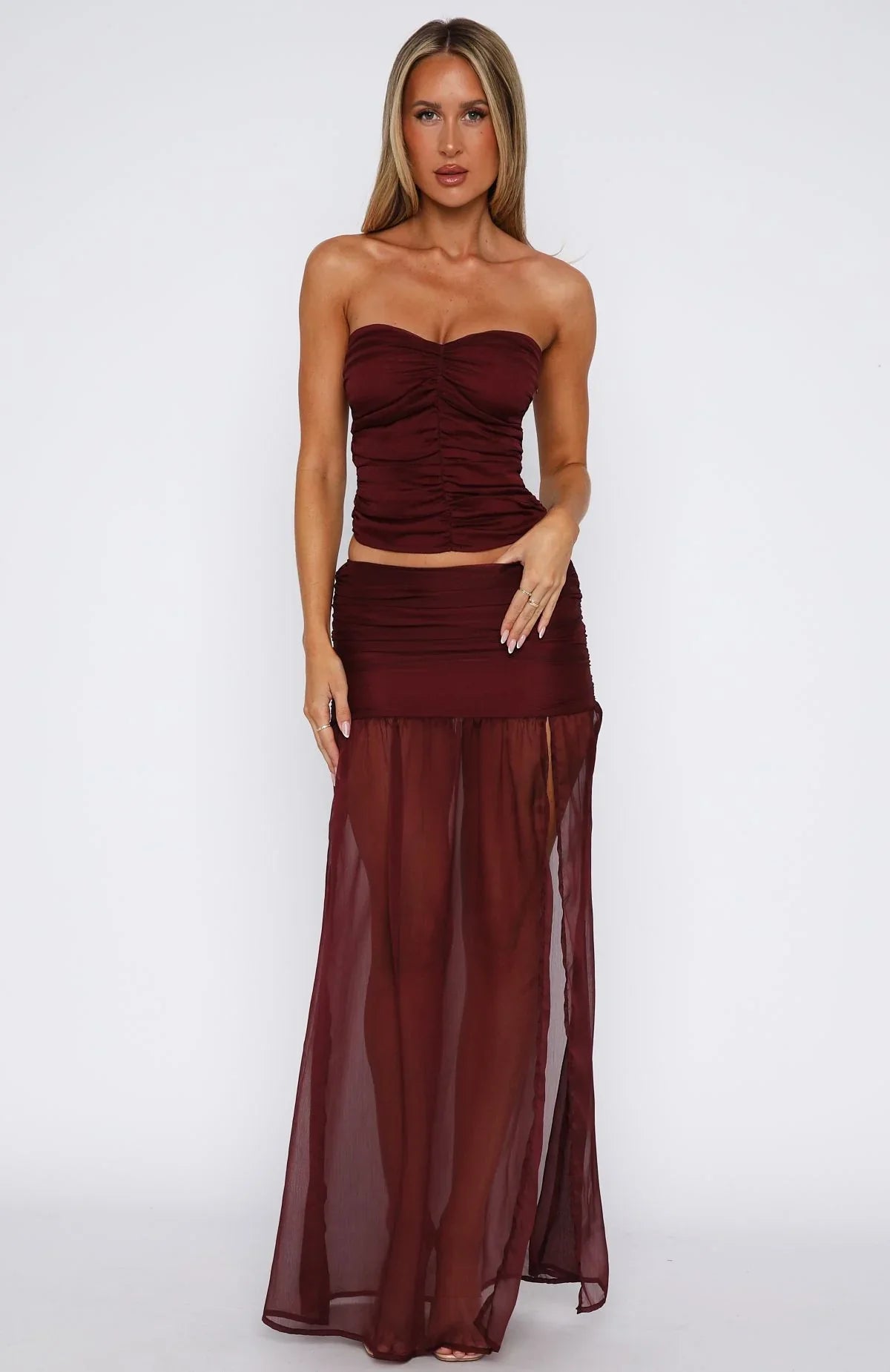On Stage Maxi Skirt Burgundy