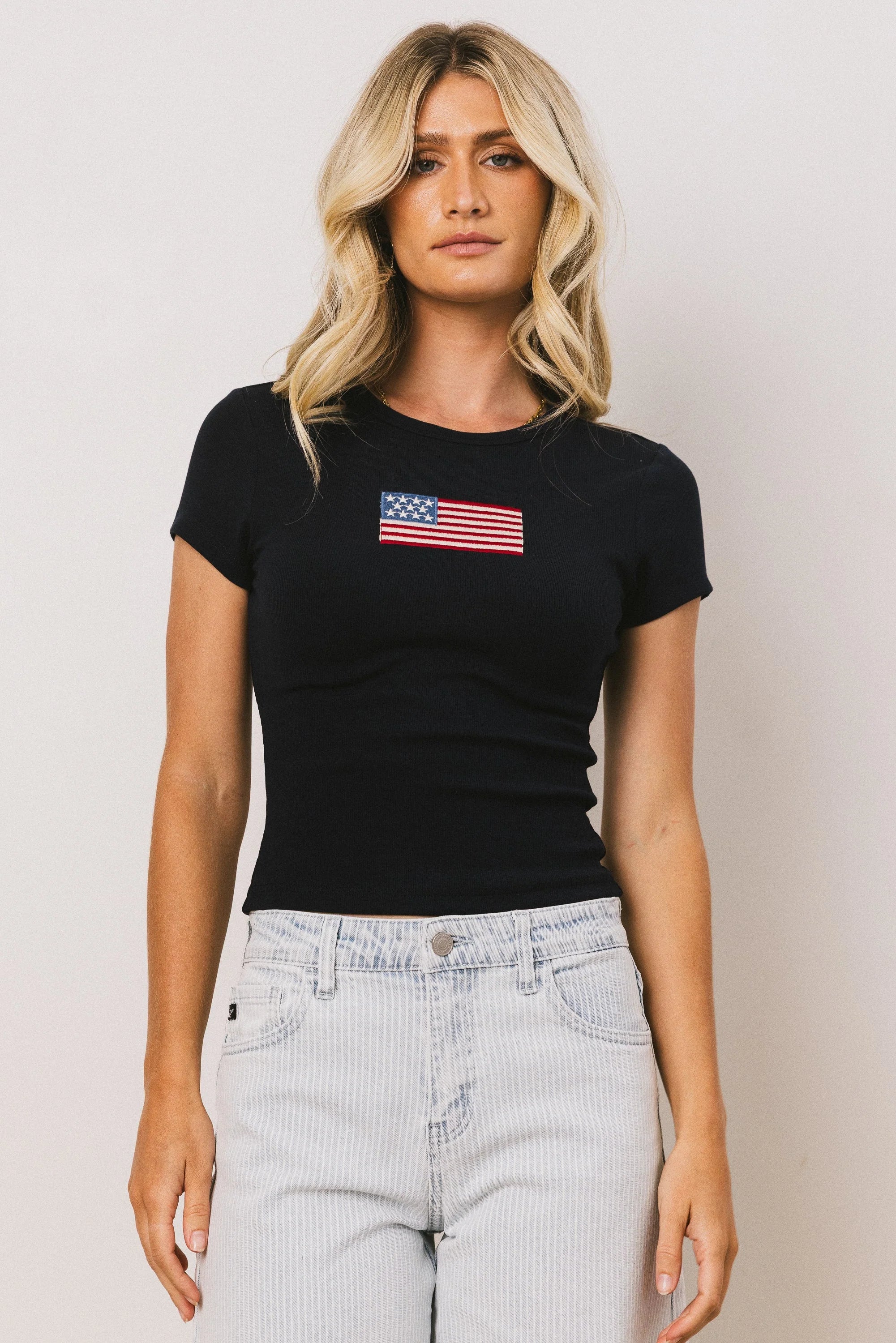 American Flag Tee in Navy