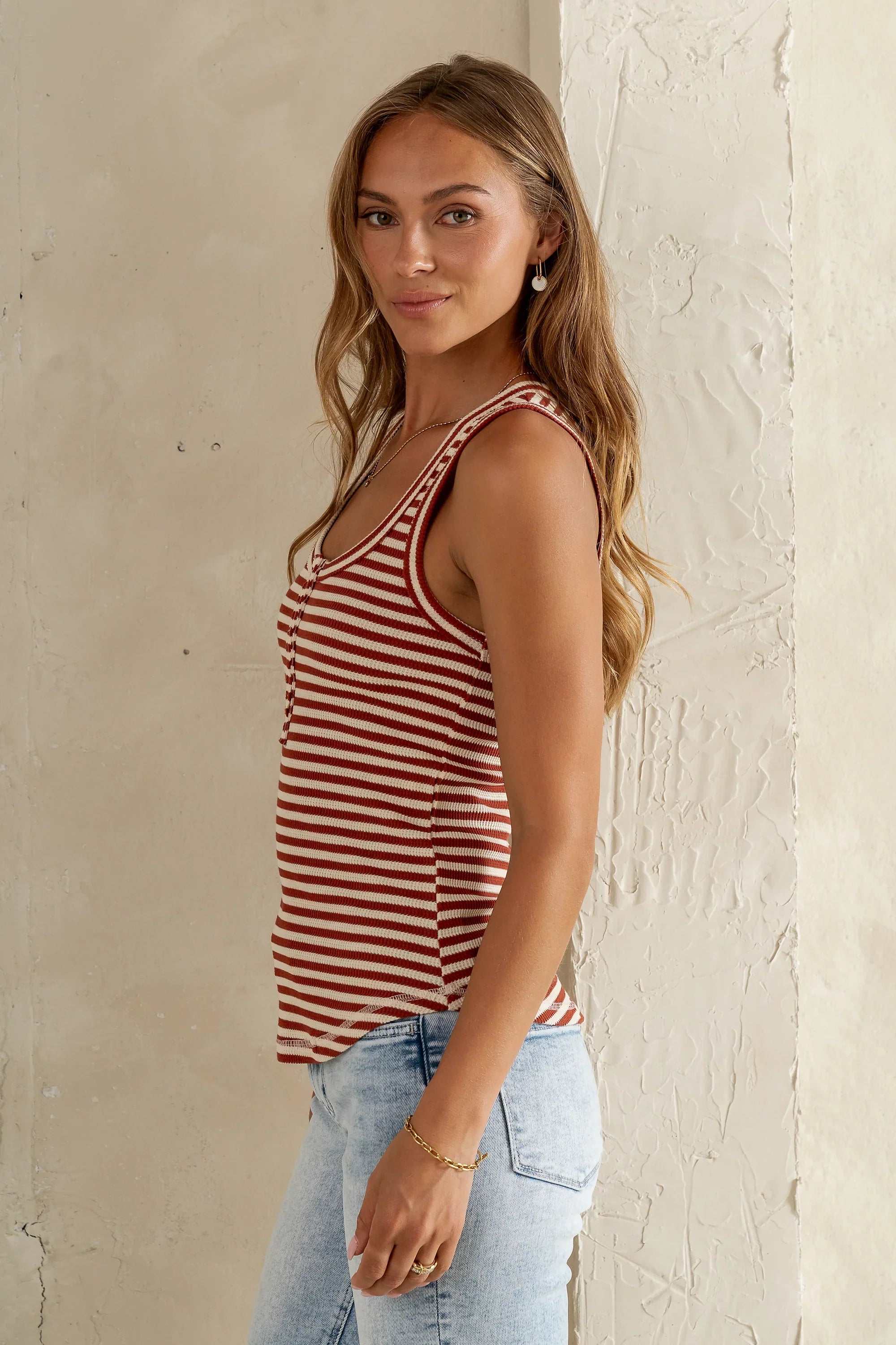 Sailor Striped Tank in Brick